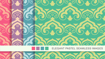 Seamless pastel background set Chinese curve spiral cross frame geometry