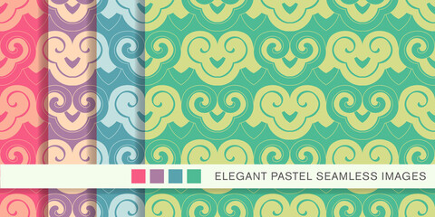 Seamless pastel background set spiral curve cross retro pattern