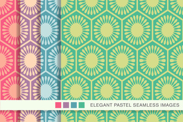 Seamless pastel background set polygon round flower geometry cell frame