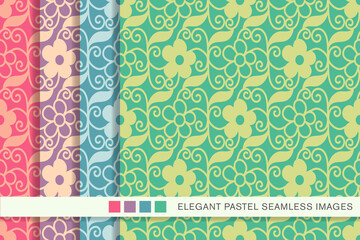 Seamless pastel background set spiral vortex cross vine leaf flower