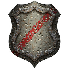 metal heraldic shield with scratches and dents