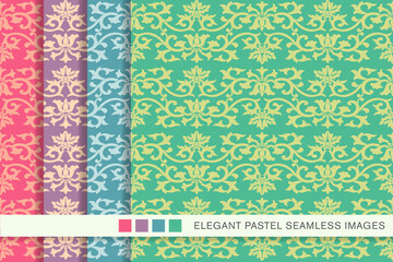 Seamless pastel background set botanic spiral cross flower vine