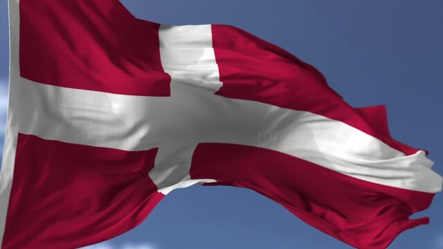 Flag of Denmark blowing on the wind, close up looped slowmotion
