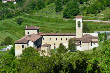 Fototapeta na wymiar View of Astino Abbey and the Church of Santo Sepulchro, Monastero di Astino e Chiesa del Santo Sepolcro, Bergamo, Italy
