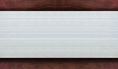 close up on a luxurious empty blank steel sign with old wood background, good for put any message, word, title or name on it.