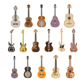 Vector set of guitars in flat style