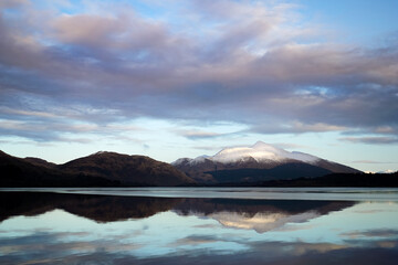Mountain and lake after sunset