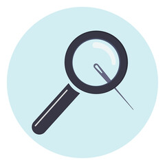 Magnifier with needle icon, loupe examine little needle