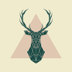 Deer green geometric sign . Vector illustration.