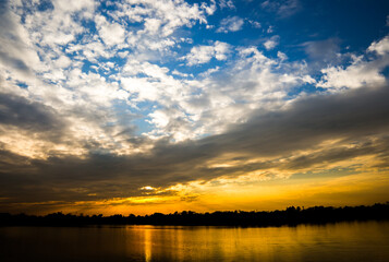 colorful dramatic sky with cloud at sunset