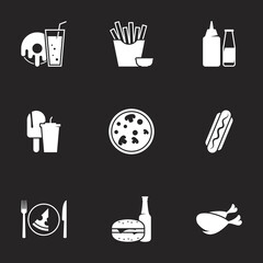 Icons for theme fast food. Black background