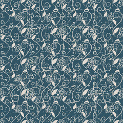 Seamless retro worn out background spiral leaf vine rose flower