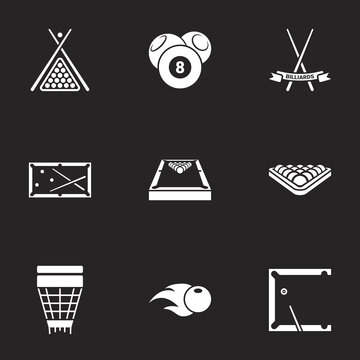 Icons for theme billiards , vector, icon, set. Black background