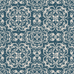 Antique Seamless retro worn out background spiral curve cross flower leaf vine