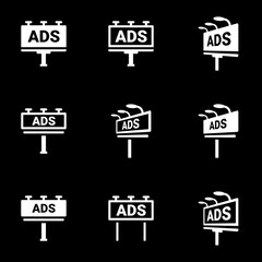 Icons for theme billboard, vector, icon, set. Black background