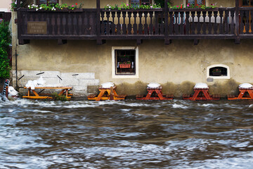 Sunken restaurant during floods