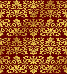 Fototapeta premium Seamless Golden Chinese Background botanic spiral cross flower vine
