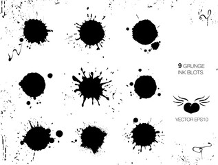 Set of grunge inks, ink splashes
