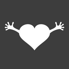 Heart with hands icon on black background.