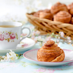 homemade cinnamon buns on a table