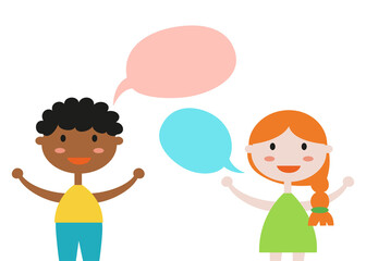 Cute set of kids with speech bubbles on white background.