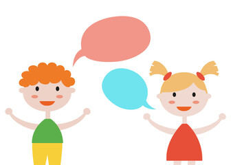 Cute set of kids with speech bubbles on white background.