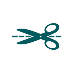 Scissors with-cut lines icon. Badge place of cutting.