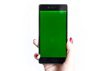 Smartphone green screen young woman