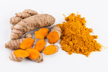 Turmeric roots isolated on white background