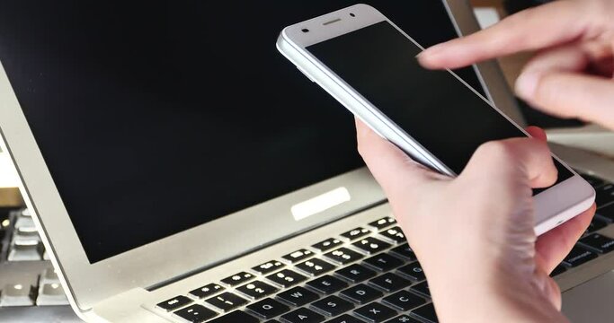 4k Female hands touch smartphone.