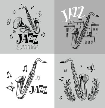 Jazz emblem with a saxophone