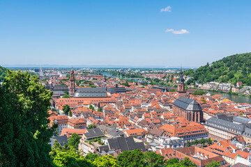 Fototapeta na wymiar Heidelberg Hills Green Landscape Heiliggeistkirche German Destination Travel Summer Blue Sky Day