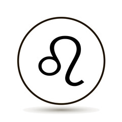 Leo  zodiac sign. Astrological symbol icon in circle. On white background.