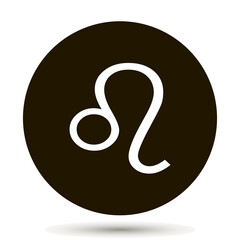 Leo  zodiac sign. Astrological symbol icon in circle. On black background.