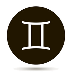 Gemini zodiac sign. Astrological symbol icon in circle. On black background.