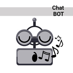 Cartoon Robot Face Smiling Cute Emotion Sing Chat Bot Icon Flat Vector Illustration