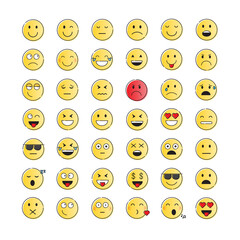 Yellow Smiling Cartoon Face Positive People Emotion Icon Set Vector Illustration