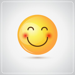 Yellow Smiling Cartoon Face Shy Positive People Emotion Icon Flat Vector Illustration