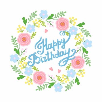 Beautiful save the date card with floral wreath.
Vector cute template of wreath. floral greeting frame, card, happy birthday.

