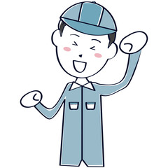 男性作業員 上半身 ガッツポーズ