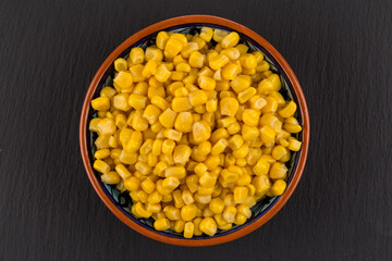 sweet canned corn in bowl