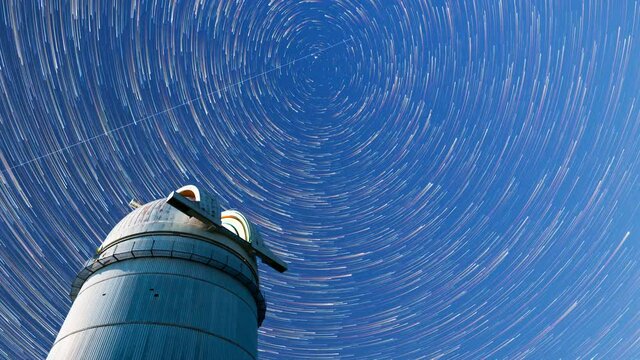 Astronomical Observatory night sky stars. Timelapse in 4k comet mode