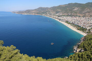 Fototapeta premium Cleopatra beach view from Alanya Castle. Alanya Antalya Turkiye