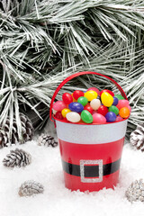 Decorative pail of Christmas candy