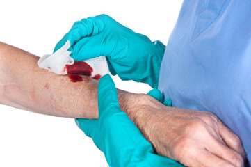 Nurse caring for wound