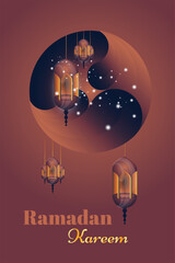 Ramadan Kareem greeting card. Beautiful glowing lamps on a background. Vector illustration EPS 10
