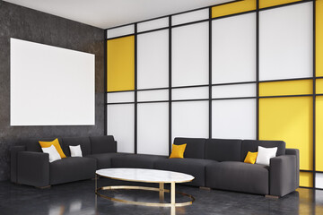 Black and yellow living room, side view
