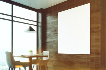 Dark wooden bar, tables close up toned