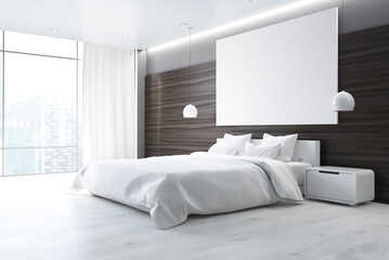 Brown bedroom with poster, side