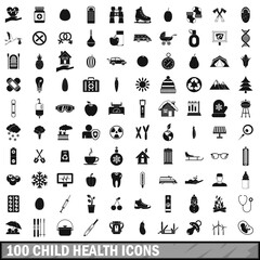 100 child health icons set, simple style 